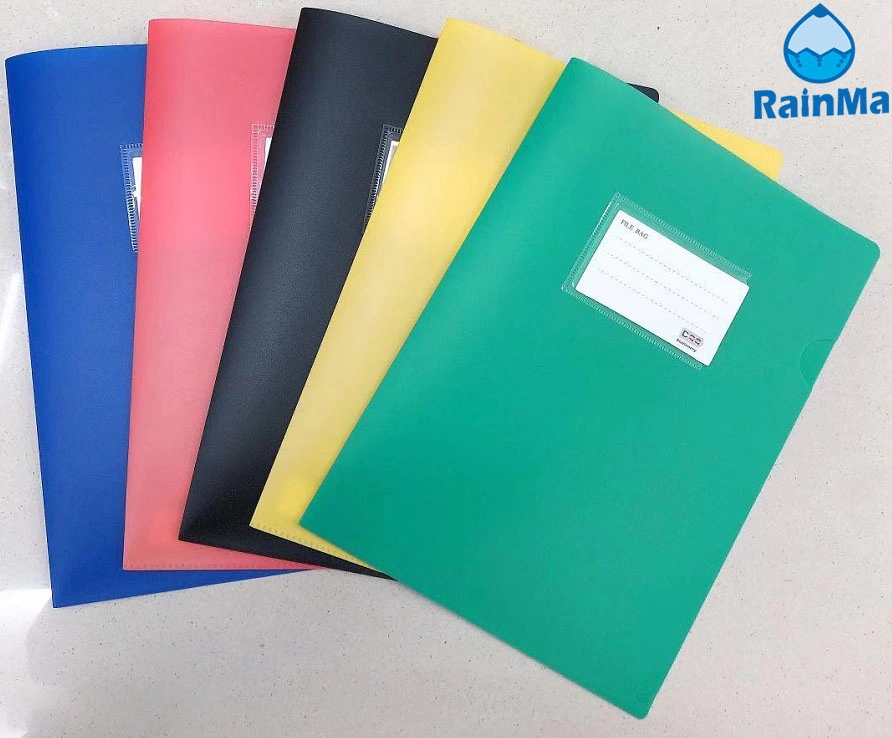 Wholesale PP A4 Color Transparent L-Shaped Folder with Custom Business Card Slots