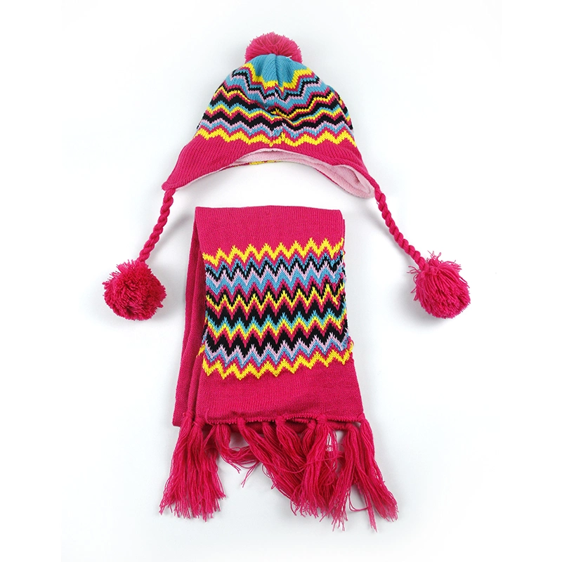 Children Good Quality Warm Knitted Acrylic Hat Scarf Set