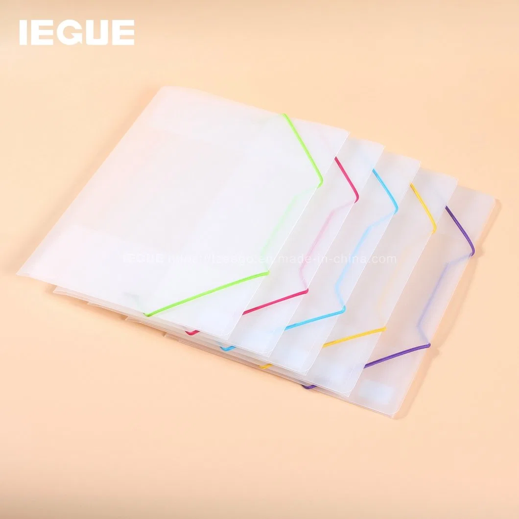 Clear PP Plastic Office Stationery File Folder with Colored Elastic Band