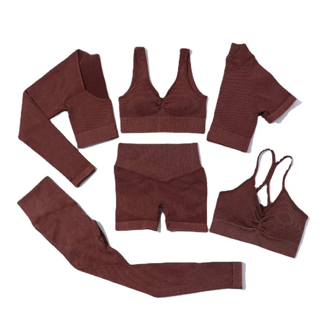 Dernières femmes tricotés sans couture en Yoga définit le sable se laver les vêtements d'entraînement de la formation de l'usure Salle de Gym Fitness applique Activewear col haut Shirt des vêtements de sports Logo personnalisé