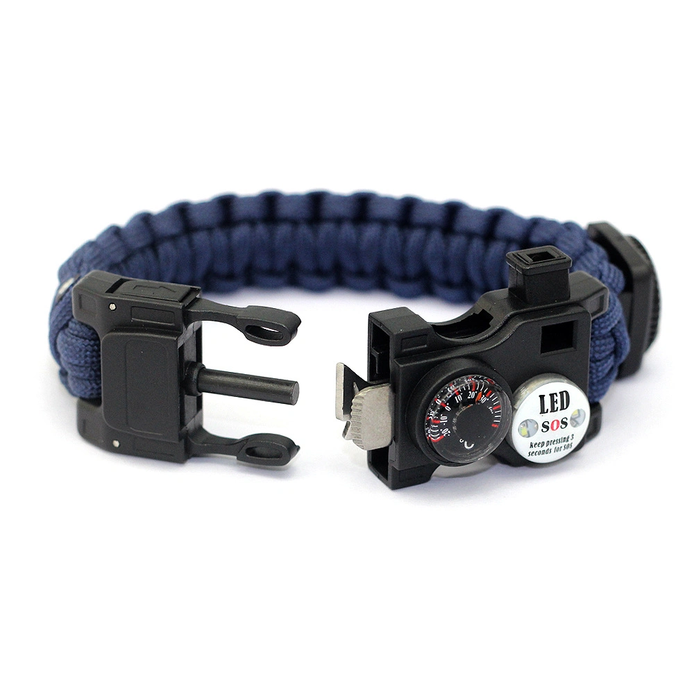 LED Wristband Survival Bracelet Paracord Emergency Camping Tactical Compass Blade Whistle Ci18272
