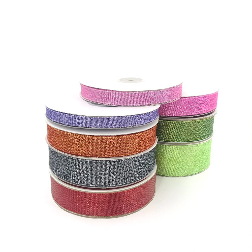 Fashionable Mixed Solid Colors 6mm 9mm 16mm 2.5cm Width Champagne Glitter Metallic Ribbon Deco for Birthday Cake Wrapping