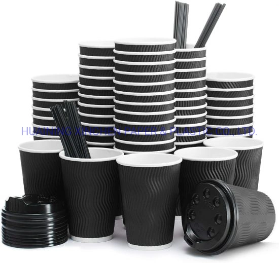 12oz 4oz Disposable Hot Drinks Black Corrugated Milk Tea Insulated Paper Coffee Cups