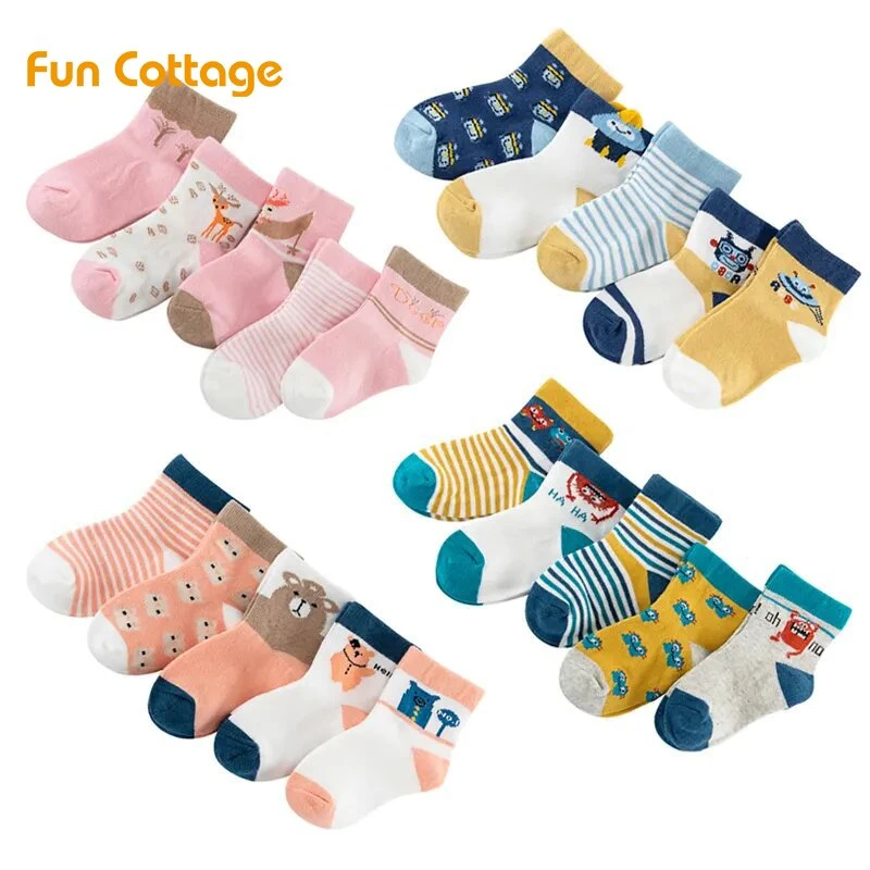 New Baby Kids Soft Cotton Socks Boys, Girls, Baby, Cute Cartoon Animal Stripe Dots Fashion Sport Socks Autumn Winter Gift B1