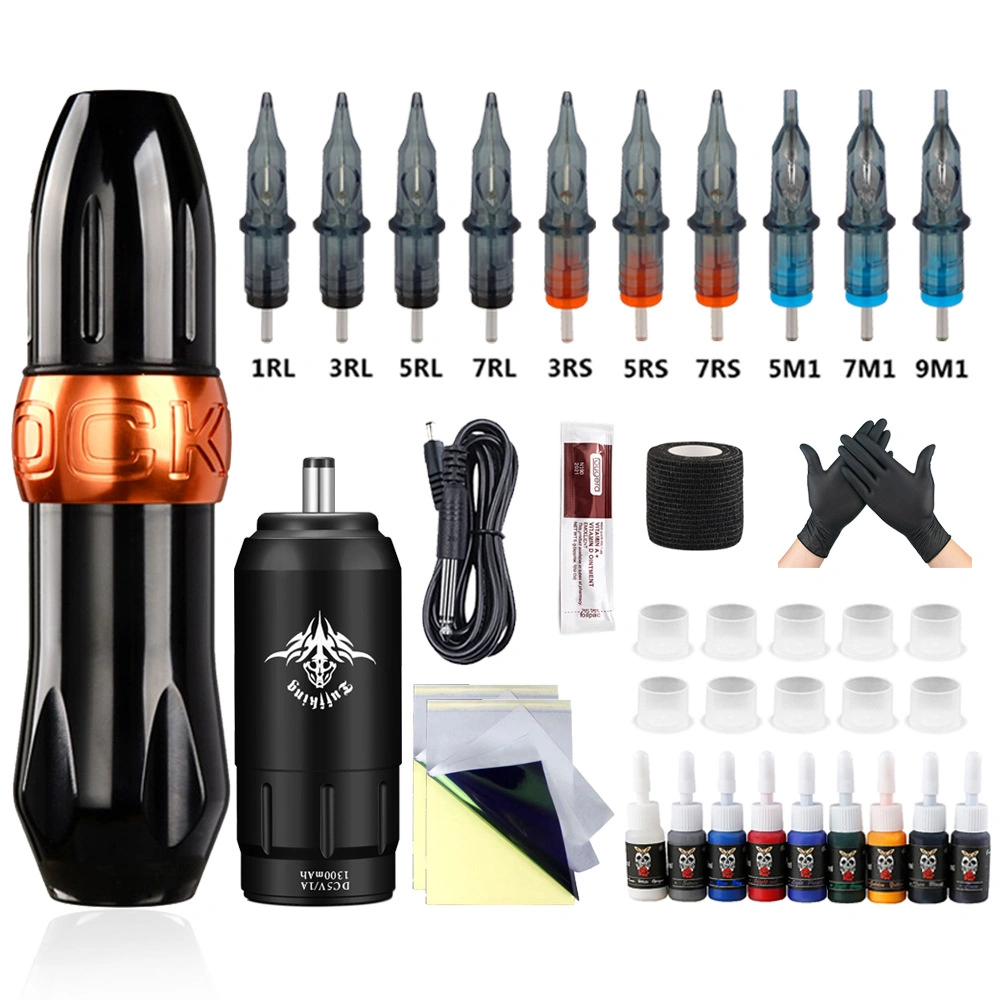 Kit de tatouage sans fil avec mini-cartouche d'alimentation de batterie Pince à sertir rotative pour stylo de tatouage rotatif à aiguille