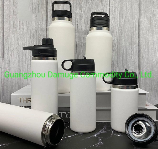 2021 Damuge Wholesale/Supplier Sublimation Stainless Steel White Insulated Water Bottles with Wide Mouth Straw Lid and Rotating Handle