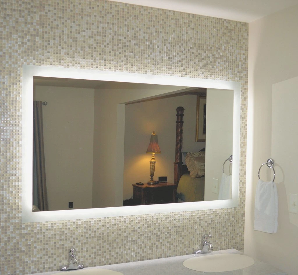 Cuarto de baño sin cerco rectangular de rollo de montaje en pared iluminado LED Lupa gran espejo, espejo de templado