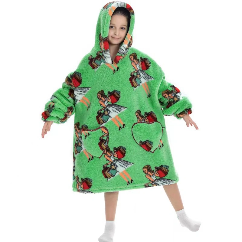 Wearable Blanket Hoodie with Sherpa Fleece for Kids