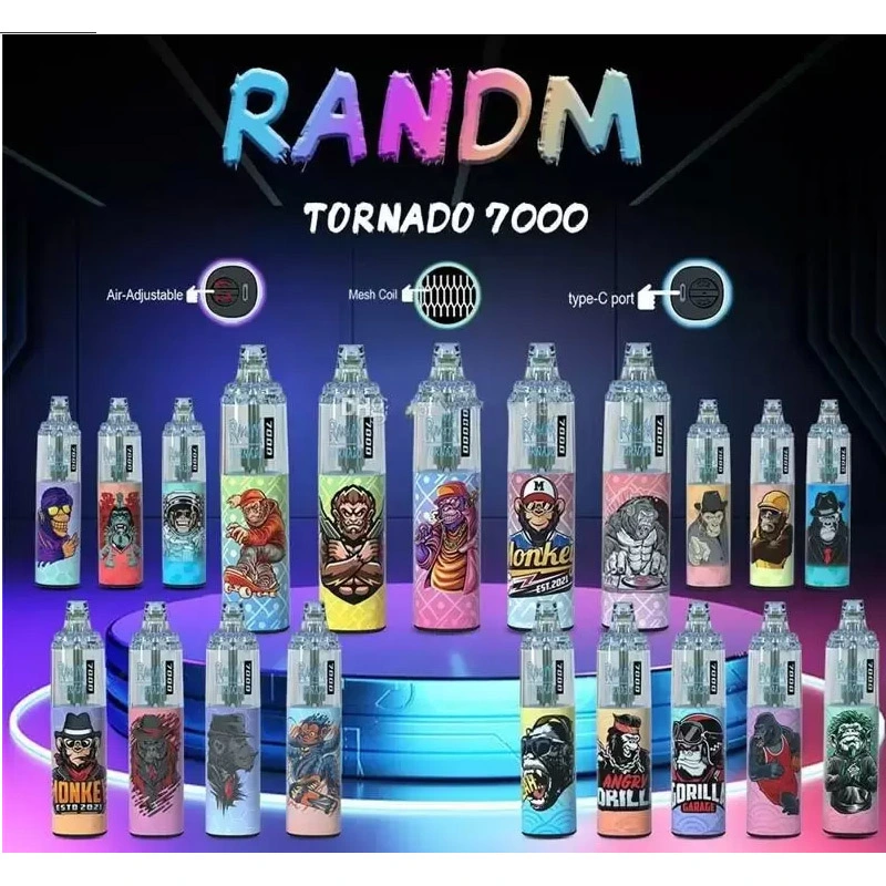 Authentic Randm Tornado 7000 Puffs Disposable/Chargeable Vape Pen E Cigarette with Airflow Control Mesh Coil 1000mAh Rechargeable Battery 14ml Vape