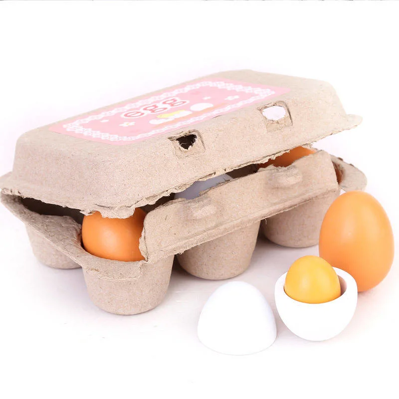 Children Wooden Egg Set DIY Toy Pretend Play Game
