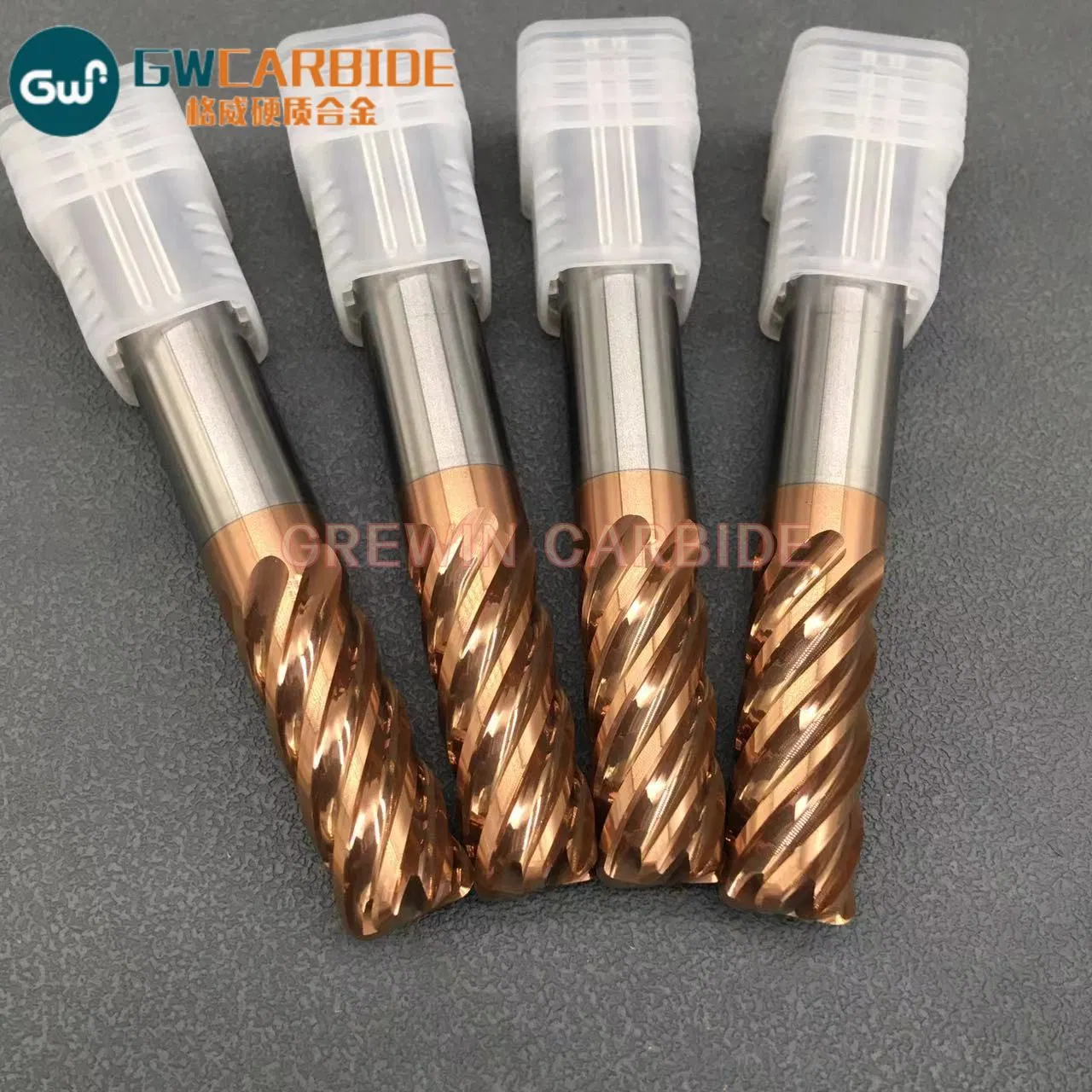 GW Carbide-Solid Tungsten Carbide Cutting Tools en Stock 6 Flute Fresa de acero con radio de esquina