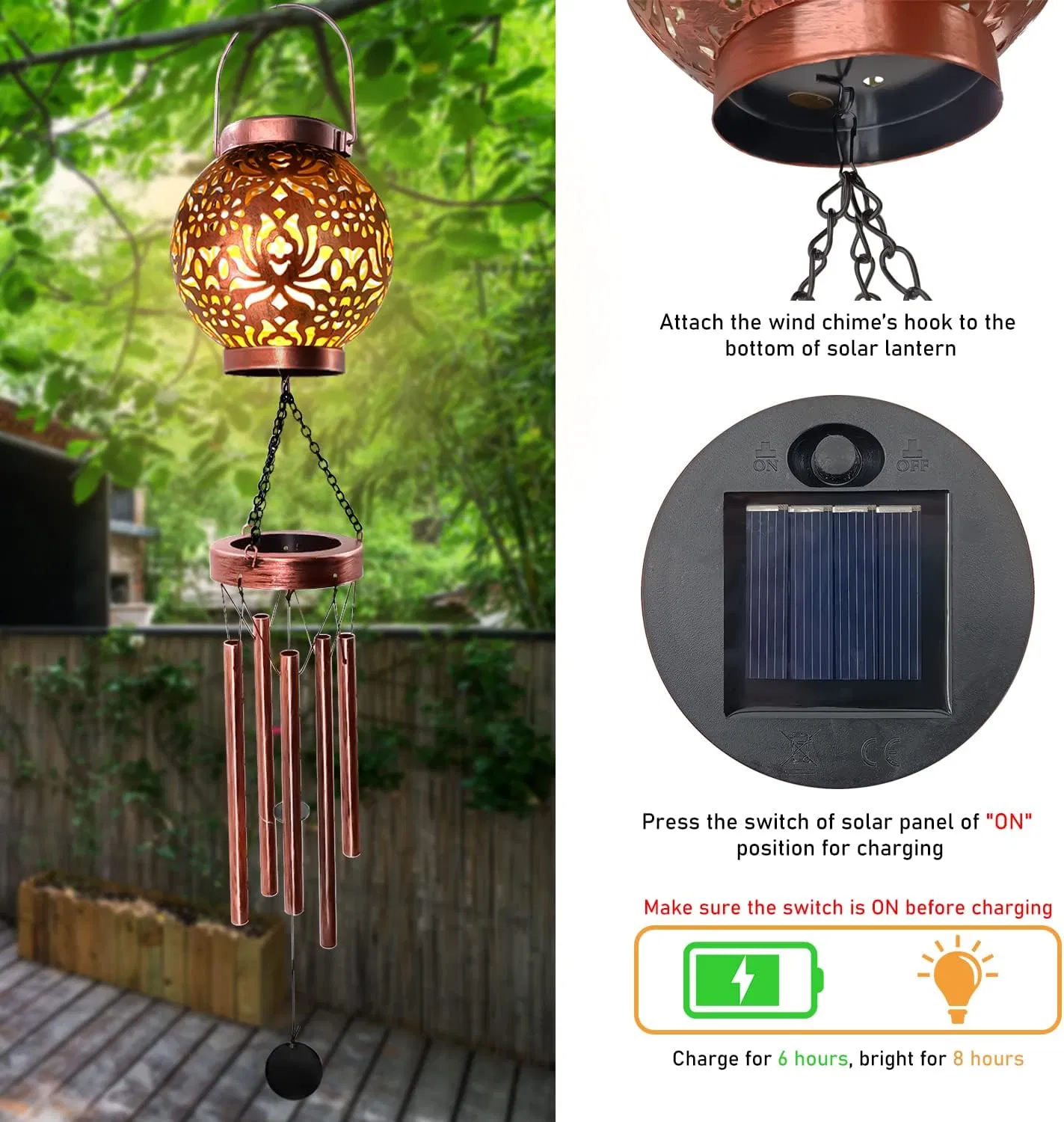 Garden Lantern Decorativo como presente para mulheres Mãe Grandma melhor Sinal sonoro de vento de bronze de presente de aniversário dos amigos