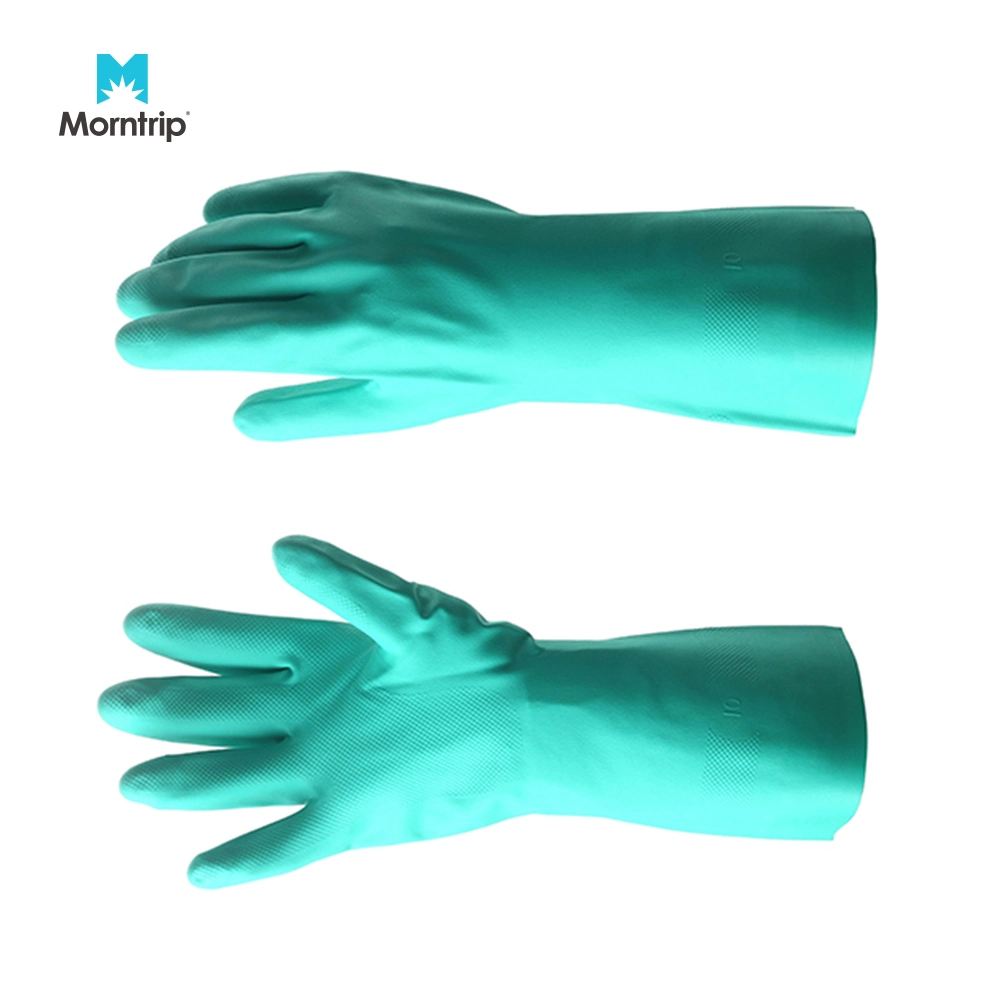 En388 15mil Heavy Duty Work Industrial Chemical Durable Natural Latex Flock Lined Labor Protective Household Working Safety Nitrile Gloves