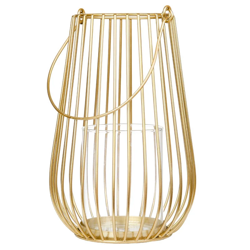 Hollow Iron Cage Candle Holder Drop Shape Luxury Gold Candle Holders