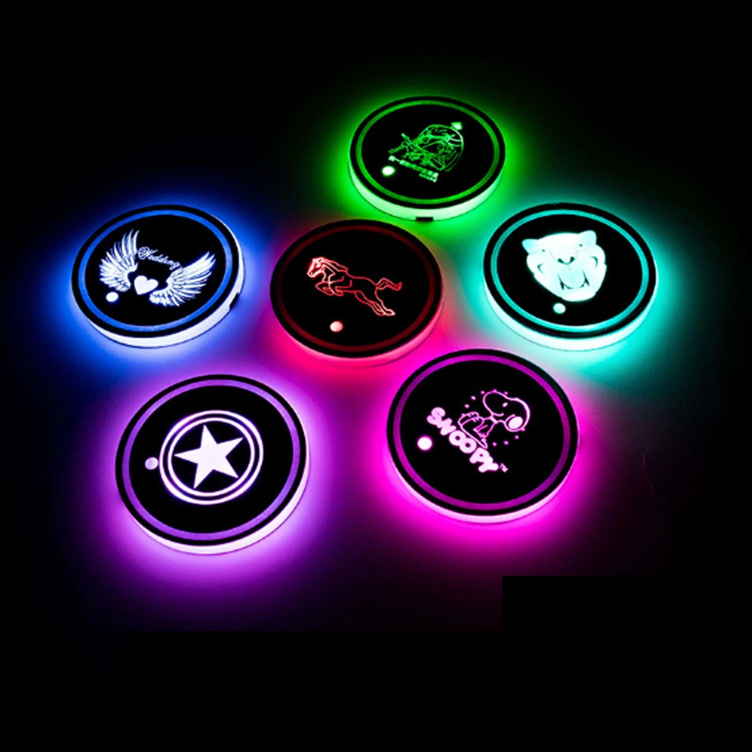 Car LED Luminous Water Cup Pad, Car Atmosphere Light, Solar USB Charging