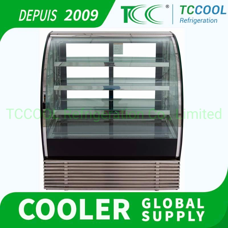 Europe Standard Curve Front Glass Sliding Back Glass Door Refrigerated Showcase Cake Display Merchandiser