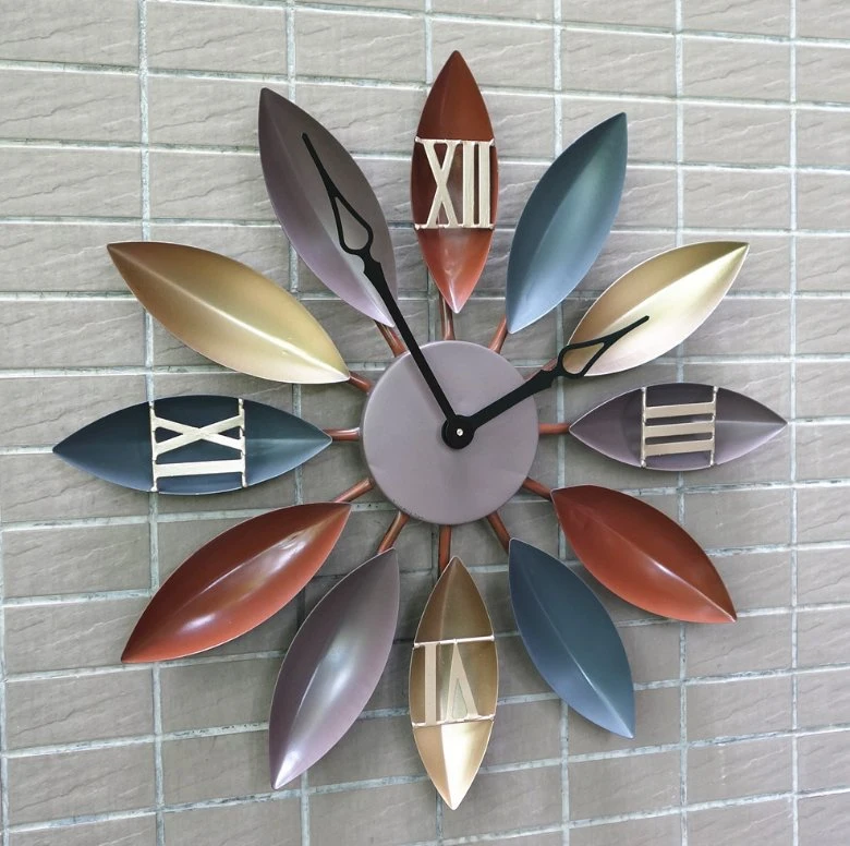 Moda simple Creative Digital Leaf decoración personalizada Reloj de pared antiguo