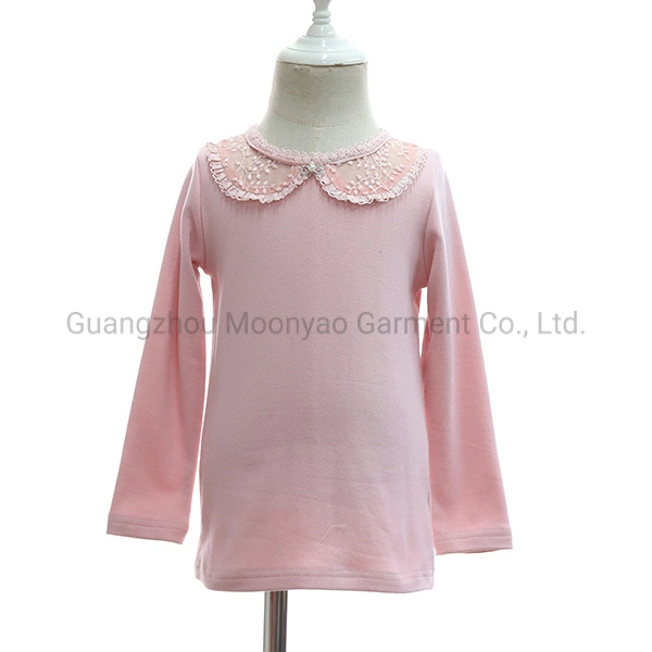 Baby Girl Cotton T-Shirt with Lace Peter Pan Collar Round Neck Clothes