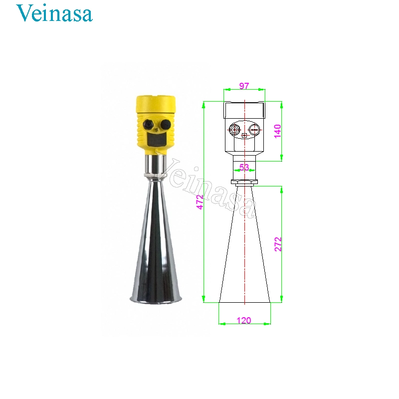 Veinasa-Yw014 Microwave Pulse 26GHz Non Contact Radar Liquid Level Sensor Gauge High Frequency Water Meter for River Lake Shoal