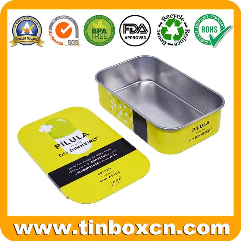 Medicine Candy Sweet Mint Pills Sliding Tin Box with Metal Slider Lid