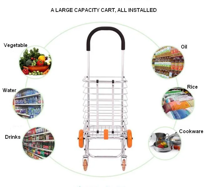 China Manufacturer Aluminum Folding Shopping Basket Utility Cart for Grocery Shopping