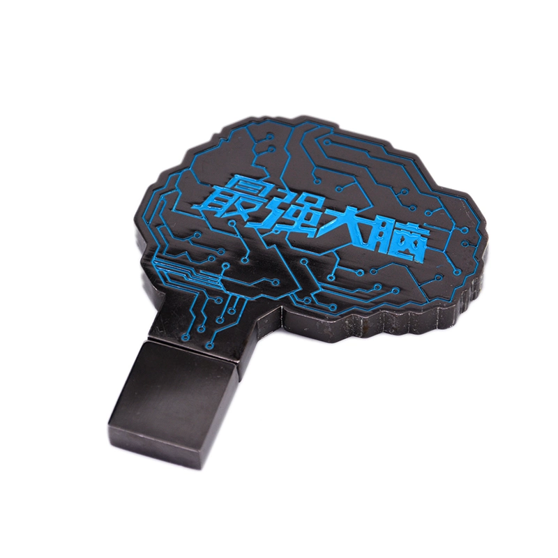 Pistola de 3D hecho personalizado fábrica de níquel negro de aleación de metal fabricante artesanal personalizada regalo de promoción personalizada repujados en forma de cerebro de una unidad flash USB Funda para el cuerpo