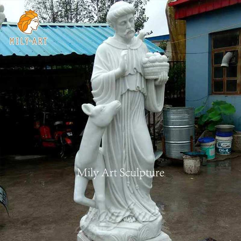 Life Size Outdoor White mão esculpindo Stone White Marble Saint Francis Sculpture