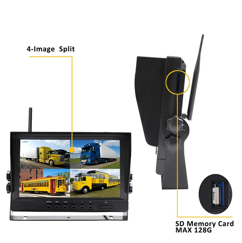 Digitales Signal 9 Zoll Backup-Sicherheitssystem mit 4 Drahtlose Rückfahrkamera Für Fahrzeuge