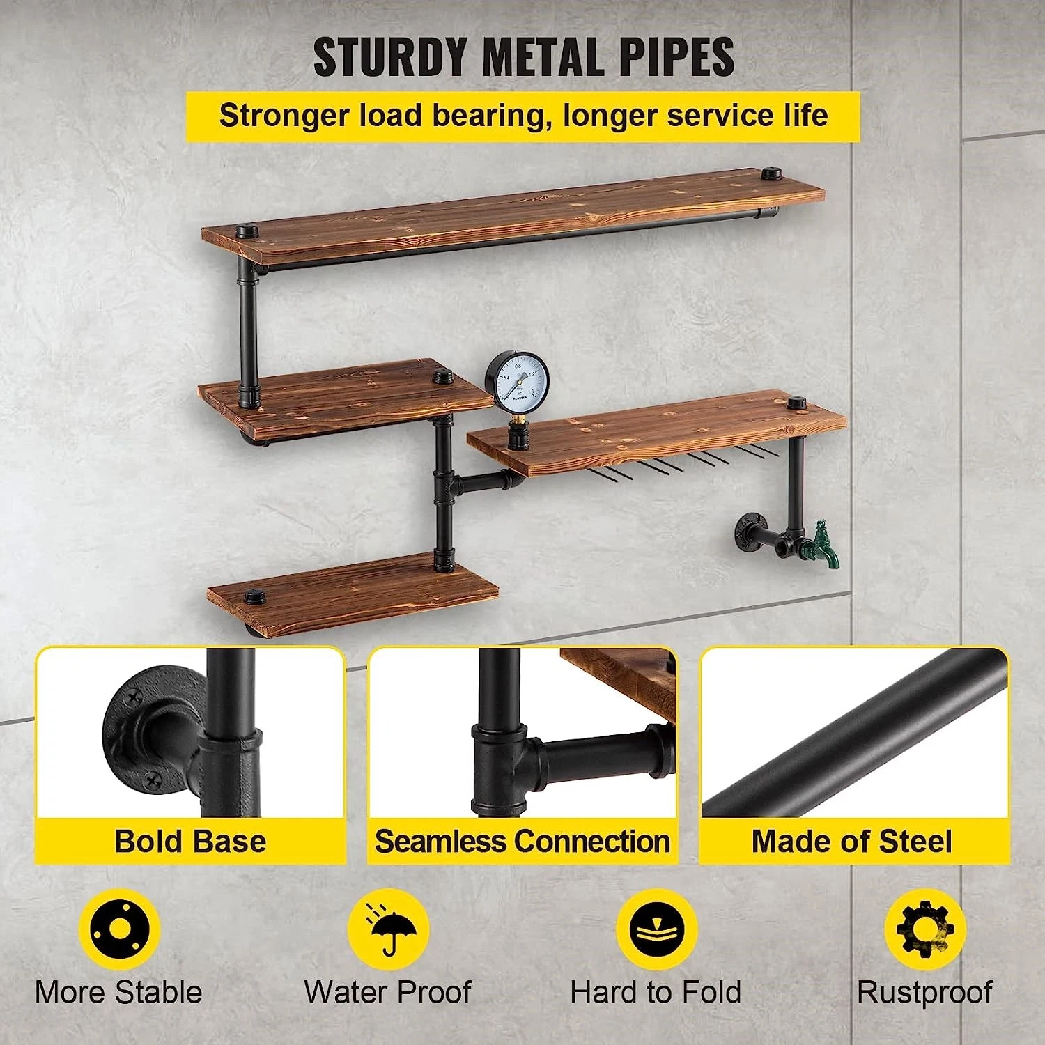 Prateleira do tubo entre parênteses suporte de serviço pesado L Metal decorativa flutuante de aço para montagem em parede de Ferro Fundido Prateleira Industrial os suportes do tubo