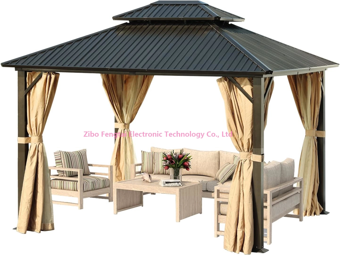 20' X 12' Aluminum Frame Hardtop Gazebo Canopy Outdoor Products with Galvanized Steel Double Roof