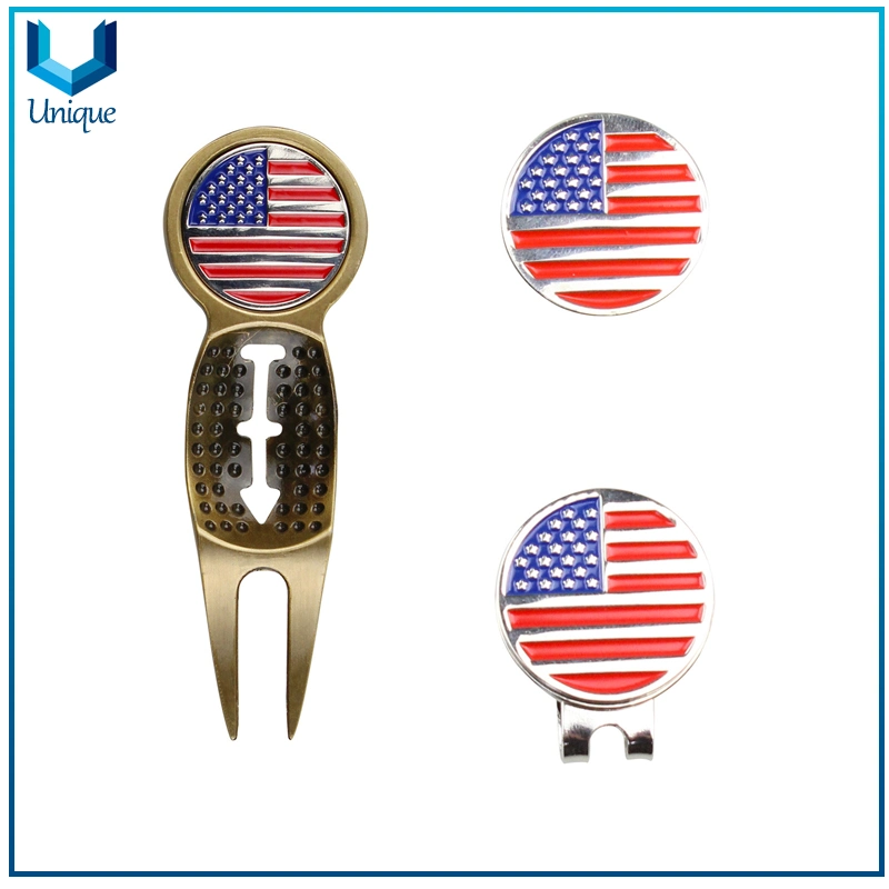 precio de fábrica Diseño personalizado magnéticos de Metal Herramienta Divot de marcador de pelota de golf, campos de golf&amp;Hatclip Divol Ballmarker, Herramienta de embalaje en caja de regalo