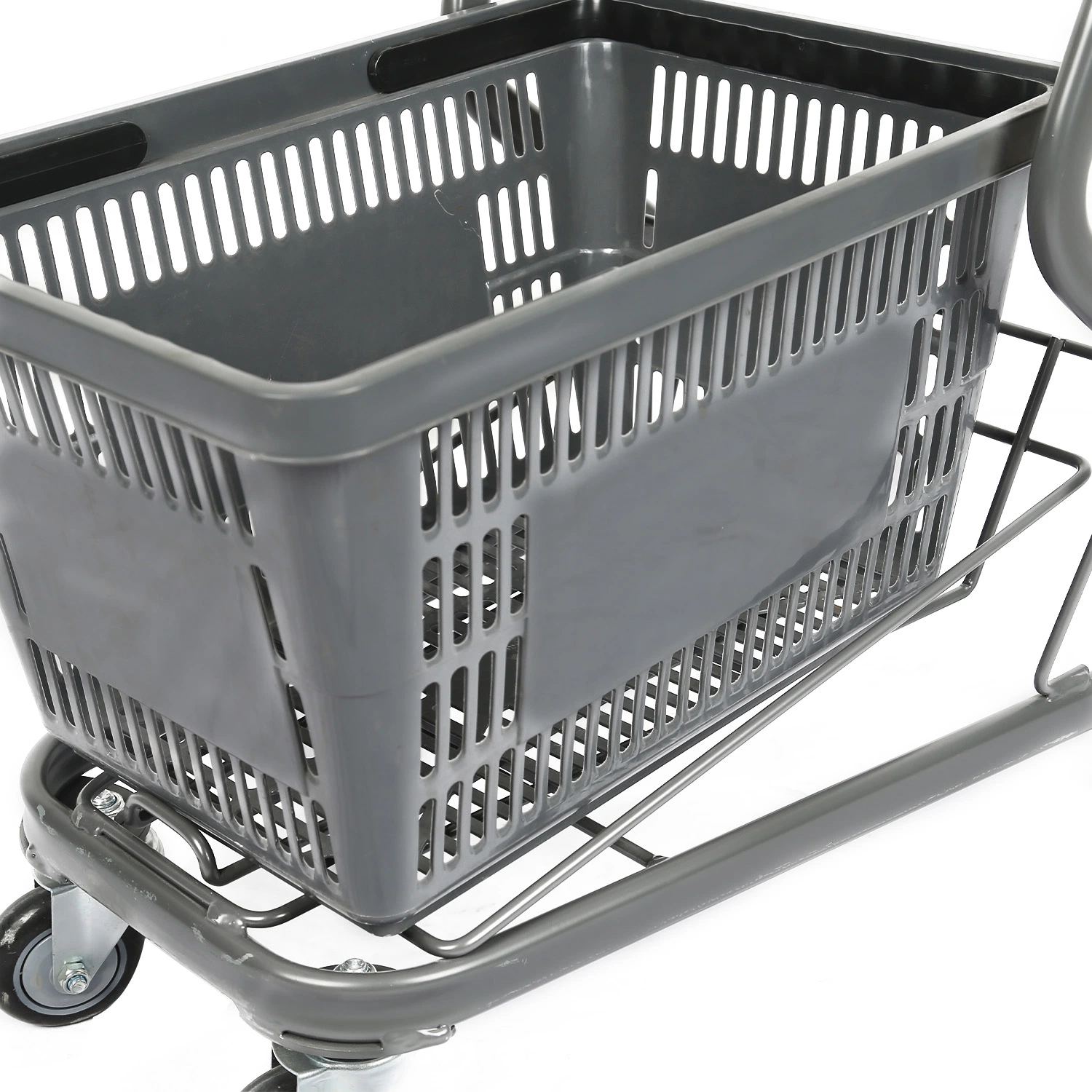 Japanischer Stil Durable 2-Tier Lebensmittelgeschäft Supermarkt Warenkorb Trolley mit Kunststoffkorb