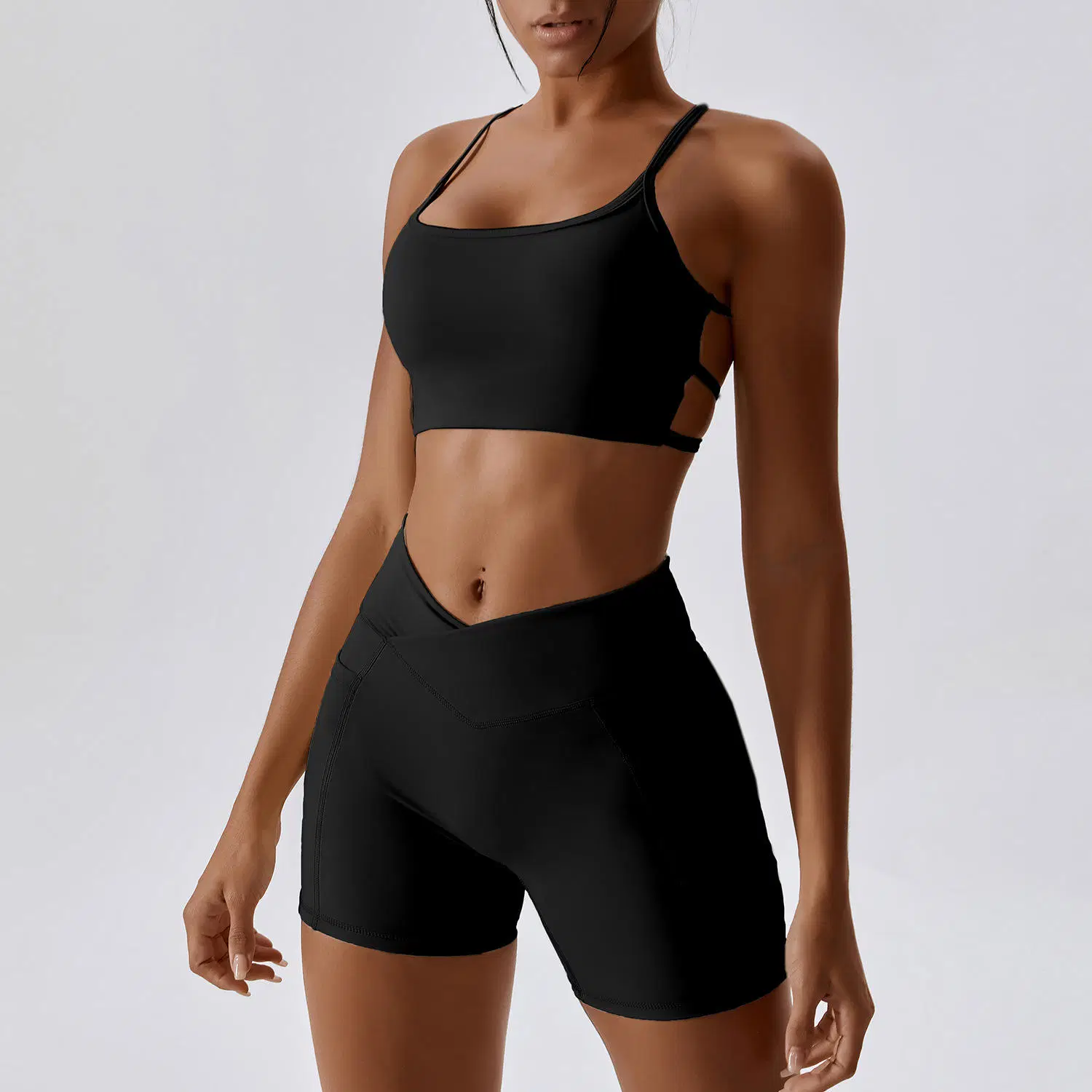 Minghang Garment Sportswear fabricante para mulher Compression Soft Lightweight V Cut Conjunto de sutiãs de ioga com alças nas costas