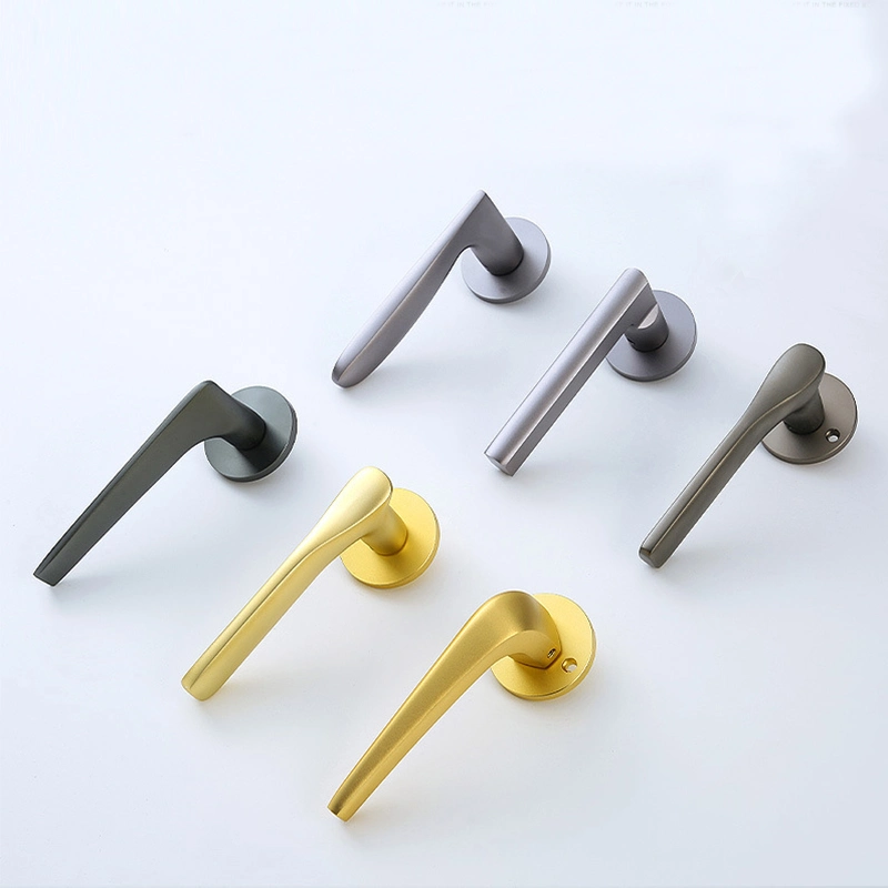 Dooroom Brass Door Lock Set Modern Grey Interior Bedroom Bathroom Double Wood Door Lever Set Handle Knob Linear