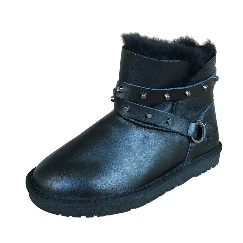 2023 Flat Sole Double Face Sheepskin Back Zipper Ladies Winter Half Boots