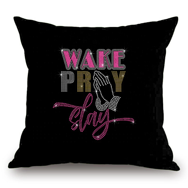 Free Sample Wake Pray Slay Glitter Heat Transfer Printing Rhinestone