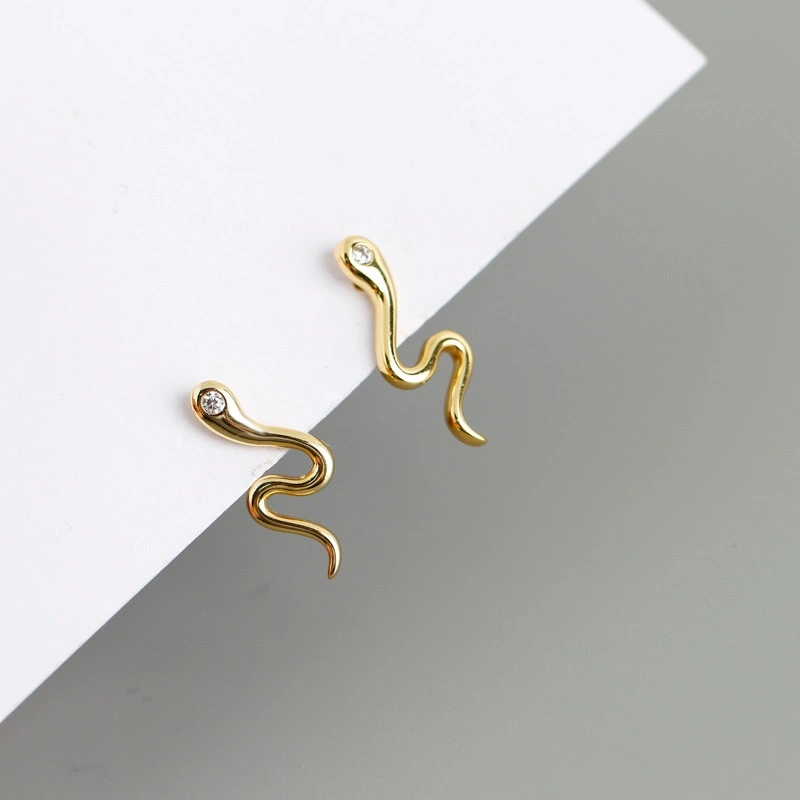 925 Sterling Silver Animal Snake Stud Jewelry 18K Gold Plated Stud Earrings