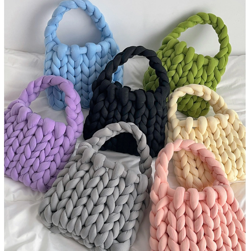 Bolsa de playa de tela de punto con logotipo personalizado para mujer Bolso de mano de ganchillo estético de gran capacidad para chicas