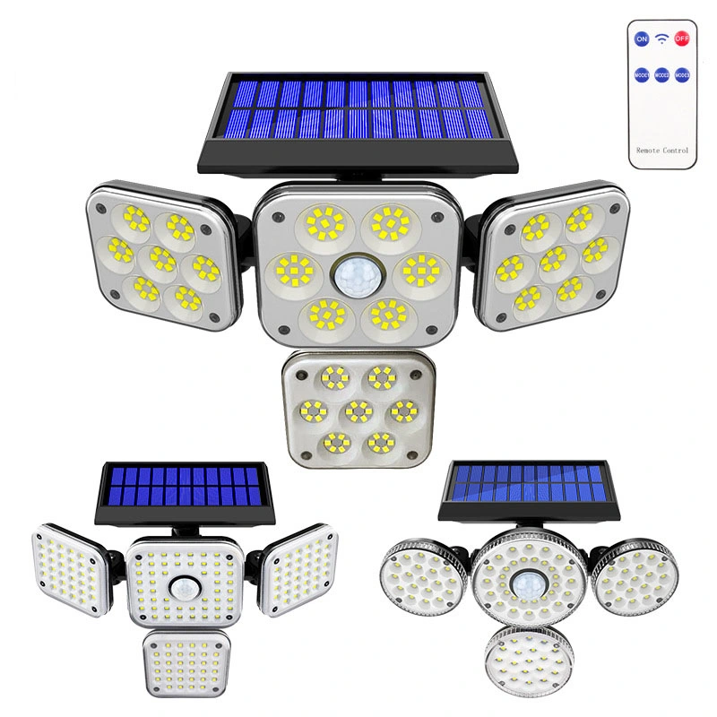 15W Solar Four Head Wall Lamp Outdoor Garden Light Remote Control LED Lights