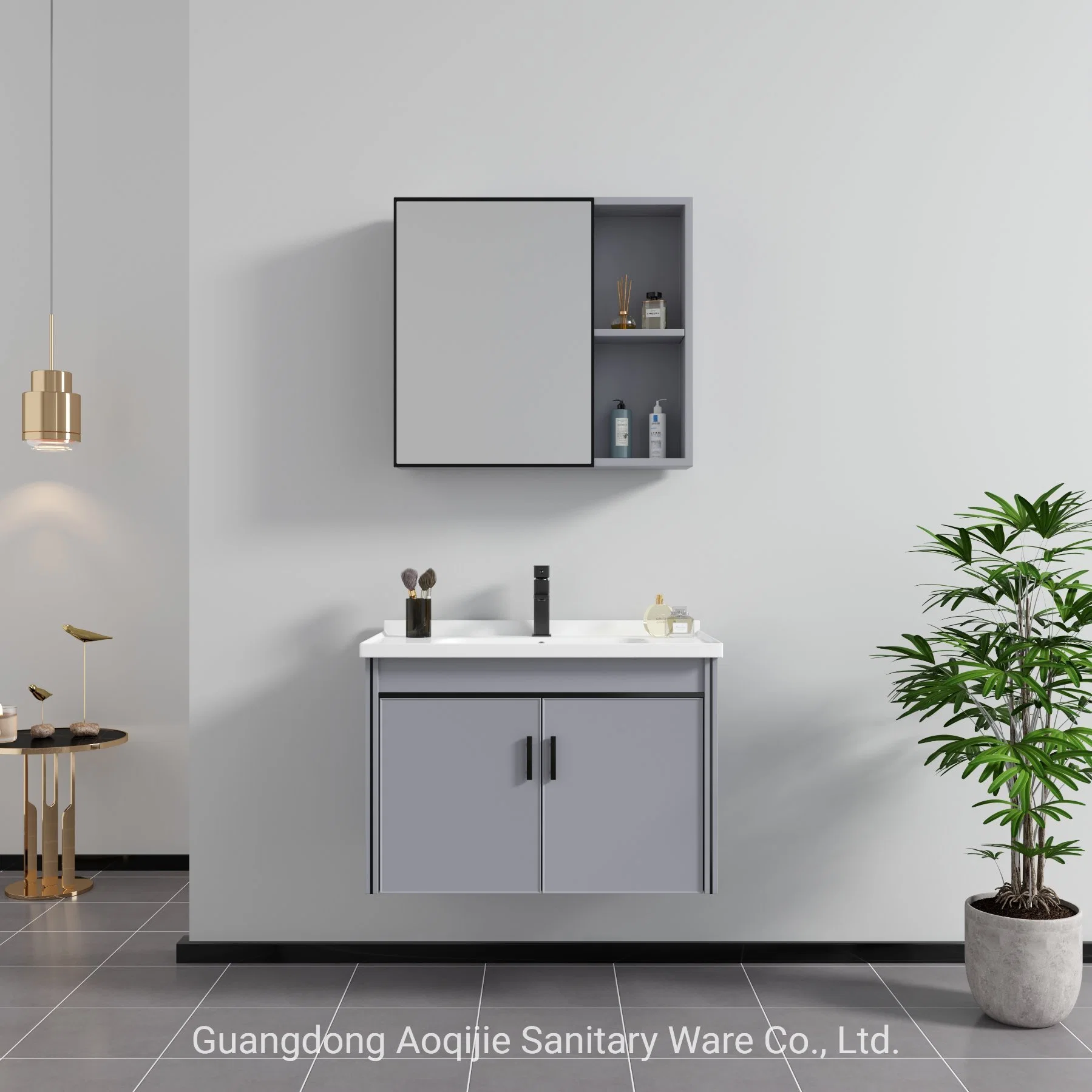 Luxury Hotel Modern Design White Mirror Bathroom Vanity Single Sink Wall Bathroom Cabinet Set