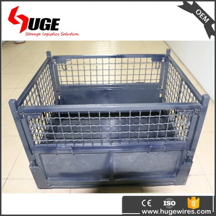 Folding Metal Foldable Wire Mesh Pallet Box Metal Steel Stillage Box with Front Back Gate
