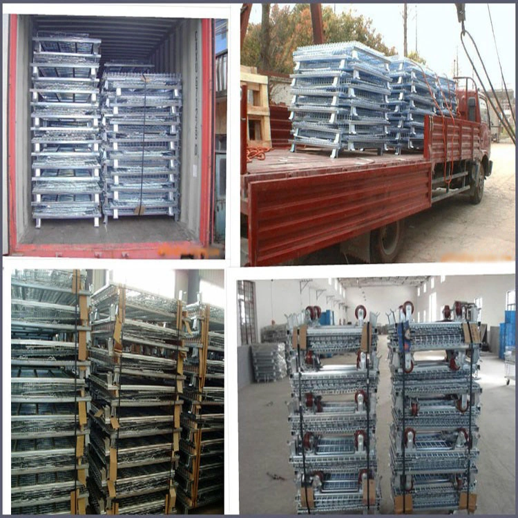Caixa de armazenamento em rede de arame galvanizado Hot Sale caixa de paletes em metal Com rodas