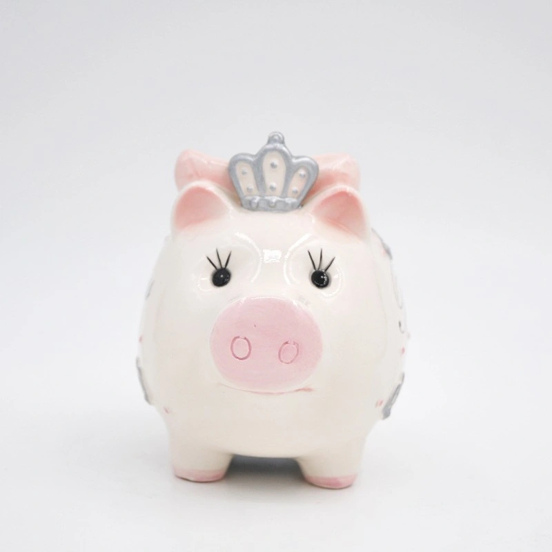 Ceramic Cute Cartoon Crown Piggy Bank 3D Money Bucket Decoration