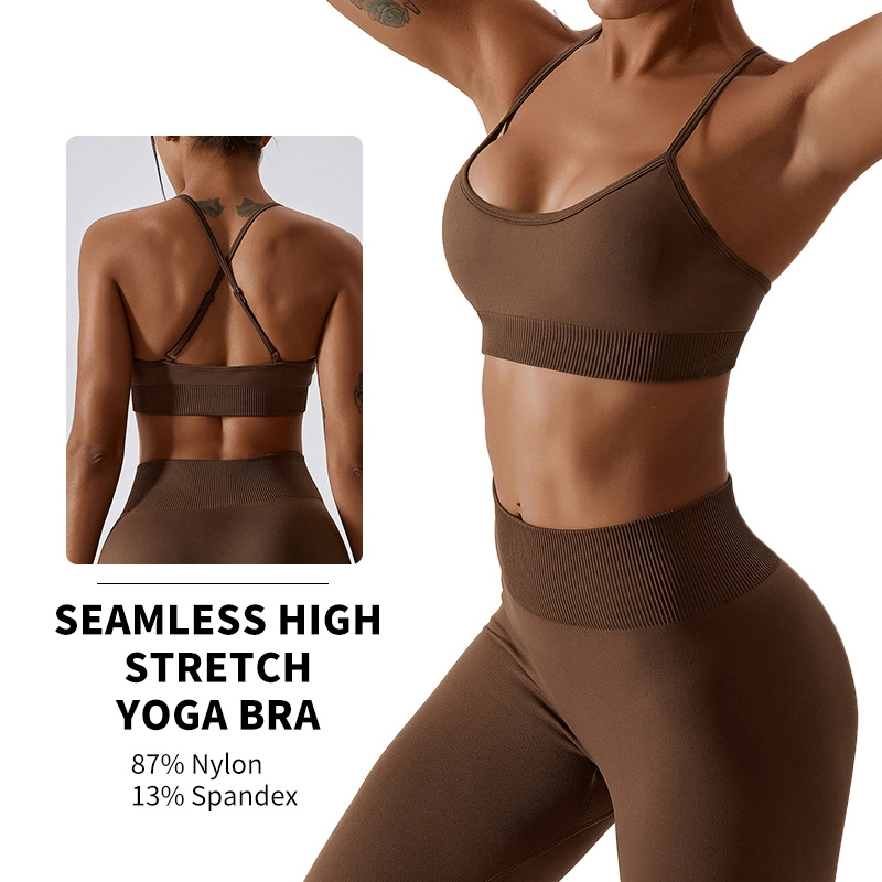 Women Seamless Yoga Suit Outdoor Running Sports Underwear Quick-Drying Cross Back Fitness Workout Suit