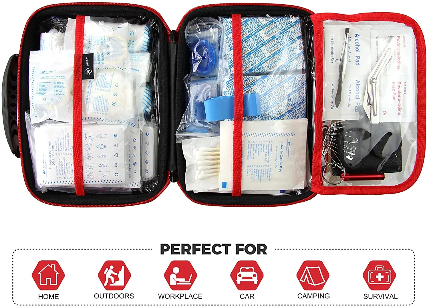 Kit de primeros auxilios económico para el hogar, supervivencia al aire libre, camping y cuidado de heridas.