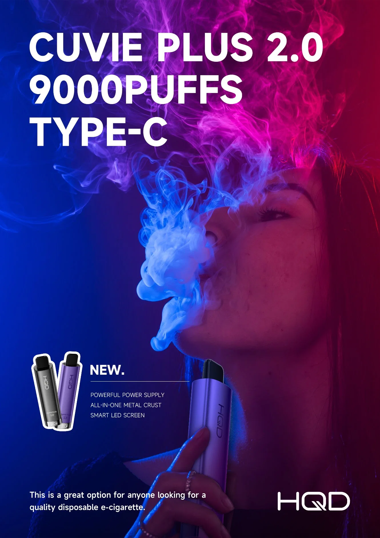 Hqd Cuvie Plus 2.0 3000 4500 5000 6000 7000 8000 9000 10000puffs Vape, LED Screen