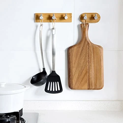 Self Adhesive Hooks Towel Coat Hanger Bamboo Stainless Steel Hanger Shelf