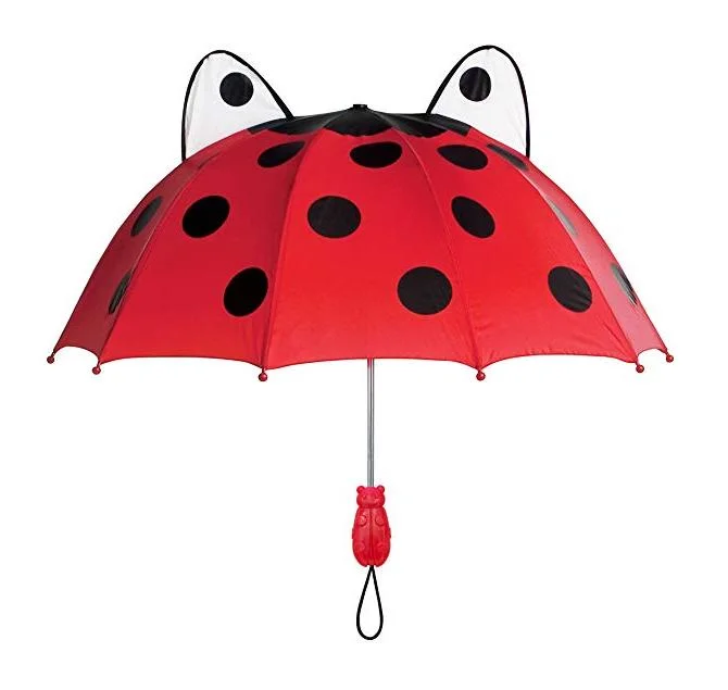 Red Waterproof Ladybird Animal Handle Ears 21inch Automatic Open Cartoon Kid Umbrella Cartoon Ladybug Child Ears Shape Umbrella for Outdoor