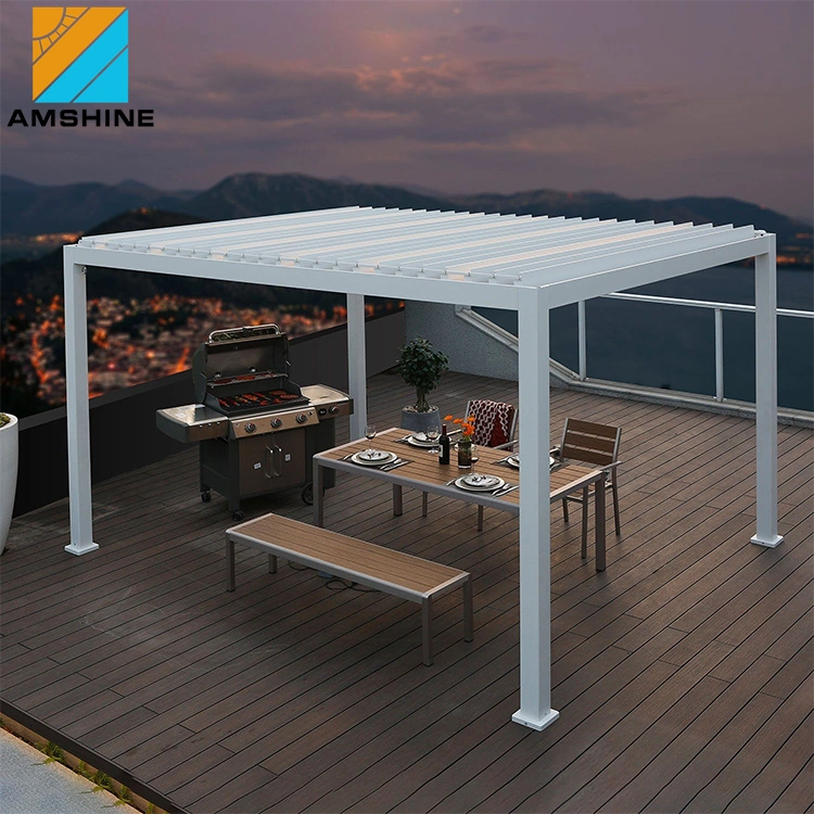 European Outdoor Sun Shade Waterproof Patio Roof Remote Control Gazebo Electric Aluminum Louver Pergola for Leisure