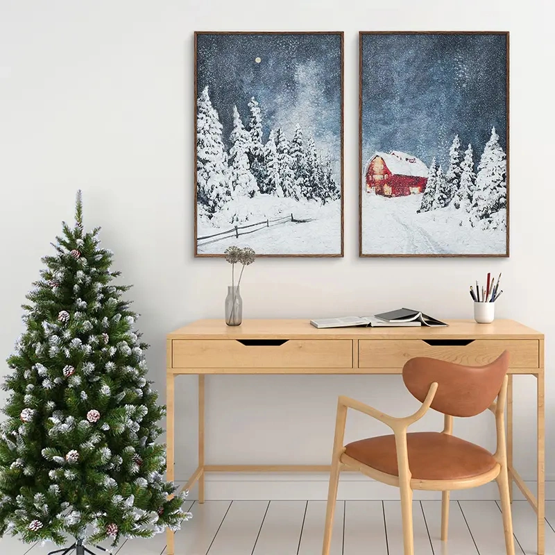 Modern Home Decor Christmas Theme Framed Canvas Natural Scene Xmas Picture Painting